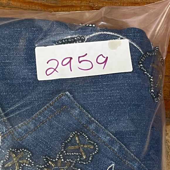 Susan Graver Jacket Womens Large Floral Beaded Embroidered Denim Blazer Stretch - Picture 12 of 12